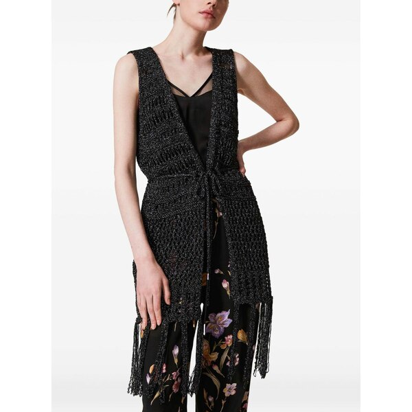 ツイン仕掛ける レディース ジレー アウター Lurex-detail cardigan Black