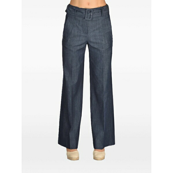 投げること御召しもの レディース ジーンズズボン下 ボトムス Wide-leg belted jeans Blue