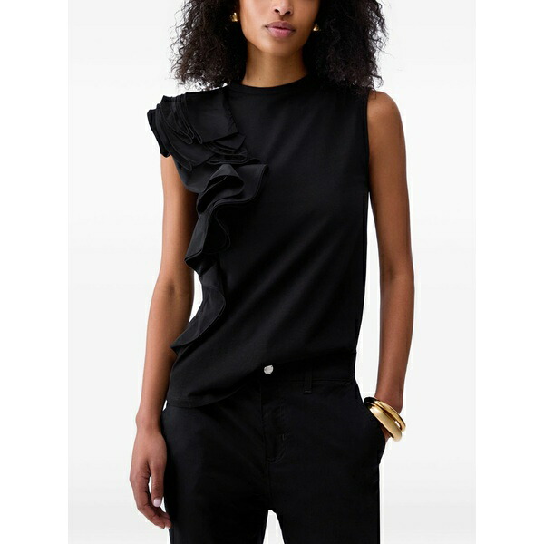 リュージョー レディース ティーシャツ トップス Ruffled sleeveless top Black レディースファッション-トップス