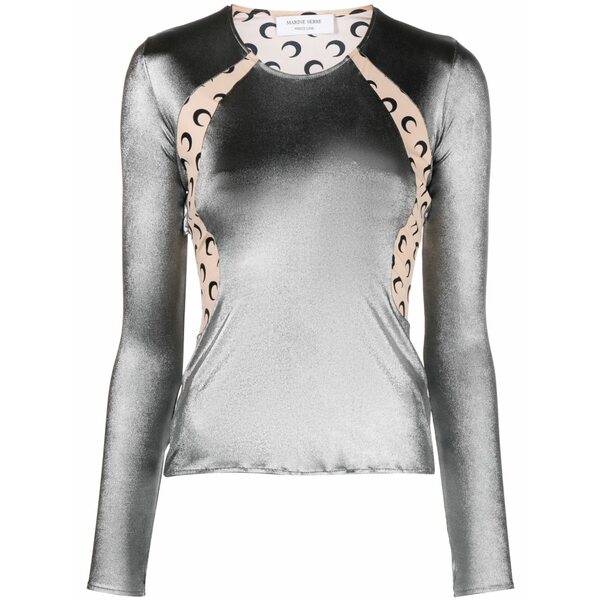 マリーン セル レディース Tシャツ トップス Crescent moon-panelled jersey top Silver|asty
