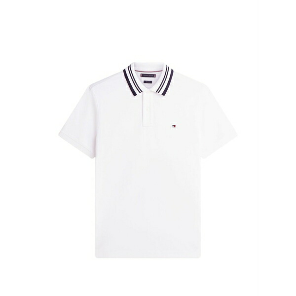 トミー ヒルフィガー メンズ スポーツシャツ トップス Striped-collar logo-patch polo shirt White