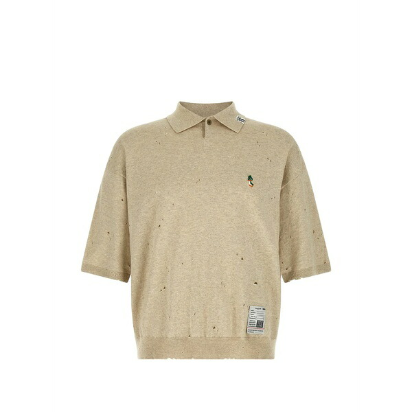 ミハラヤスヒロ メンズ スポーツシャツ トップス Logo-embroidered polo shirt Neutrals