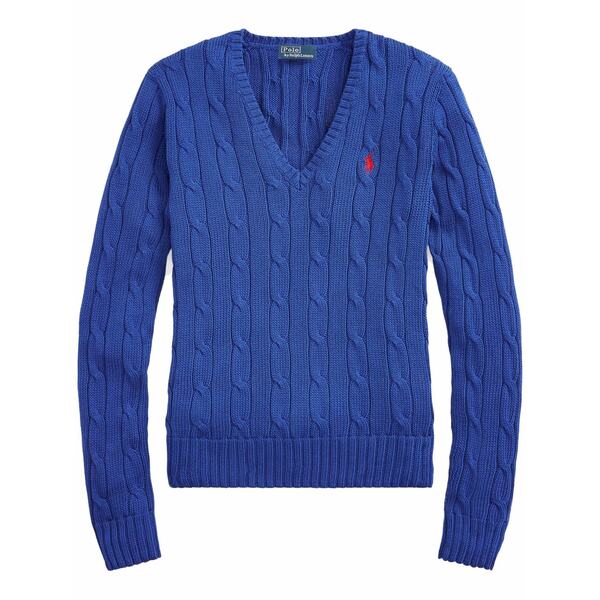 ラルフローレン レディース 編み物\u0026スウェーター アウター Logo-embroidered cable-knit sweatshirt Blue