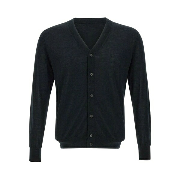 カングラ メンズ カーディガン アウター Button v-neck cardigan Black｜asty