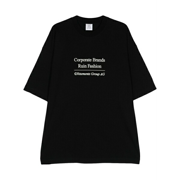 ヴェトモン メンズ ティーシャツ トップス Logo-embroidered t-shirt Black Tシャツ・カットソー-メンズファッション-トップス