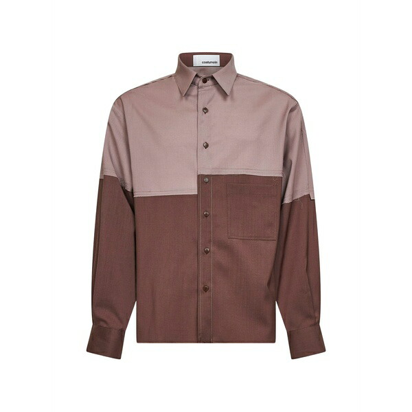 コスチュームメイン メンズ シャツ トップス Richard raw-cut colour-block shirt Brown|asty