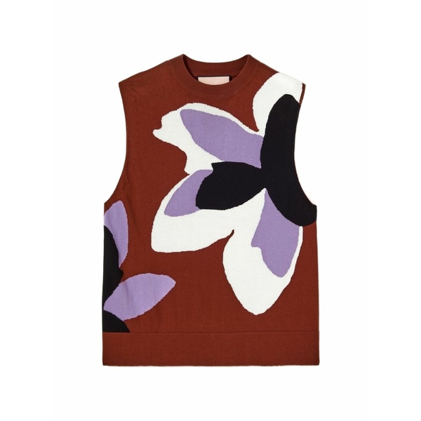 プランシー レディース 編み物\u0026スウェーター アウター Flower-print vest Brown