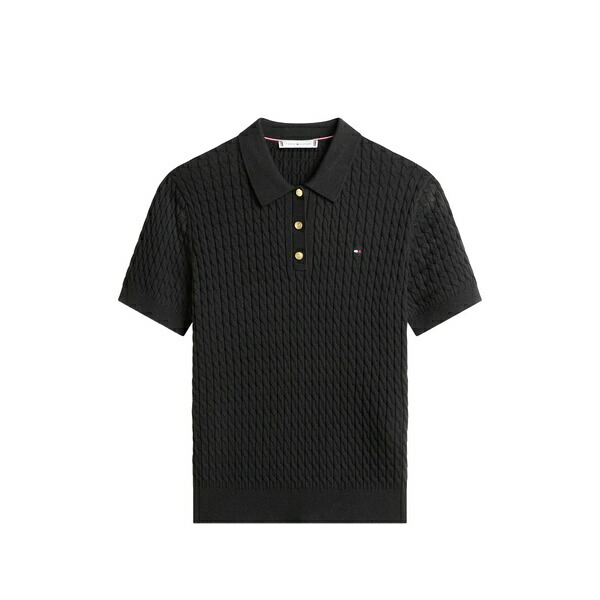 トミー ヒルフィガー レディース スポーツシャツ トップス Cable-knit polo top  Black