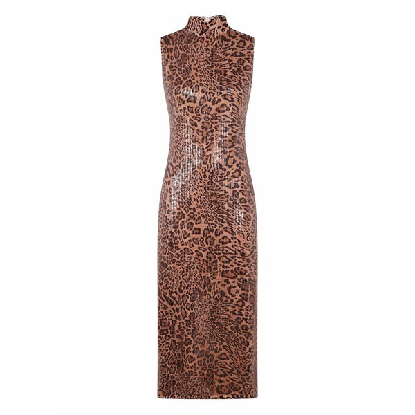 ツインセット レディース ワンピース トップス Animal print sequin dress Brown|asty