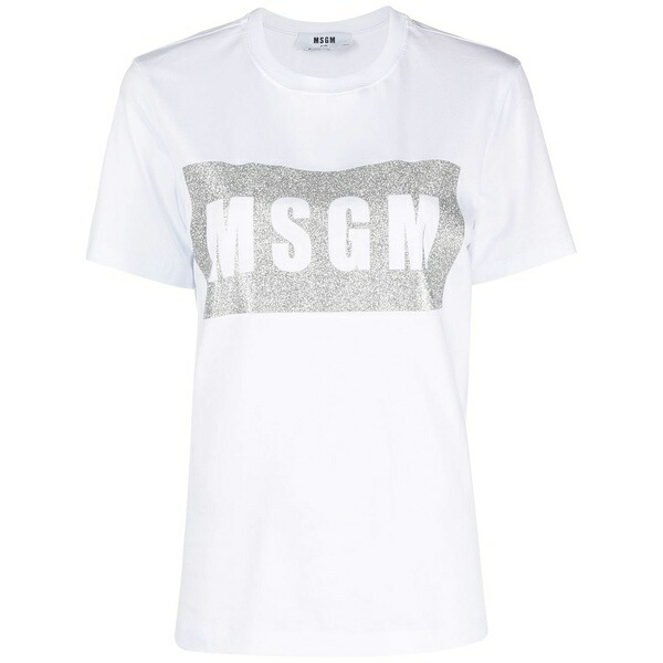 エムエスジイエム レディース プルオーバー トップス Logo-print glitter t-shirt  White