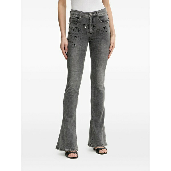 為損ない シックスティ レディース ジーンズズボン下 ボトムス Front-embellished flared jeans Grey