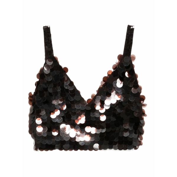 パロッシュ レディース シャツ トップス Sequin-embellished triangle top Brown｜asty
