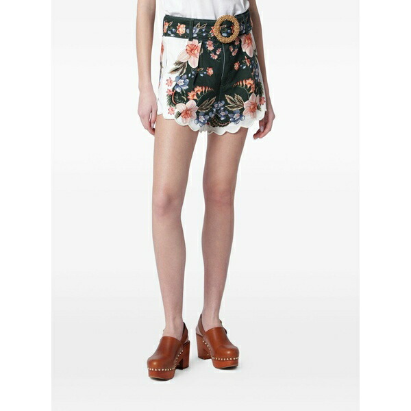 農園 リオ レディース 心地好いズボン下 ボトムス Beaded belt floral shorts Green