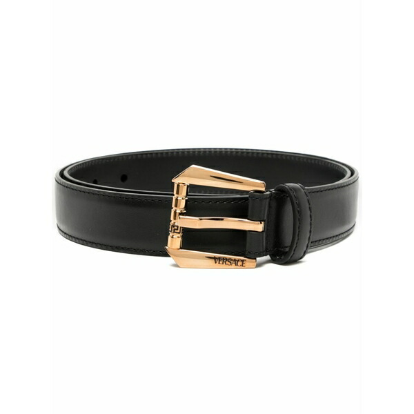 ヴェルサーチ メンズ 三尺帯 付属物 Logo-engraved leather belt Black