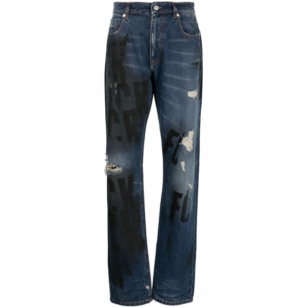 1017 アリクス 9 エスエム メンズ デニムパンツ ボトムス Distressed-effect straight-leg jeans Blue|asty