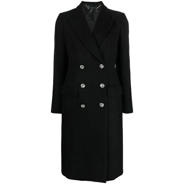 フィリップ飾り気の無い レディース 厚地の外套 アウター Double-breasted mid-length coat Black