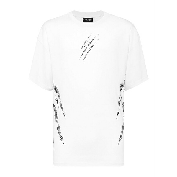 プレインスポーツ メンズ Tシャツ トップス Claw-print cotton t-shirt White|asty