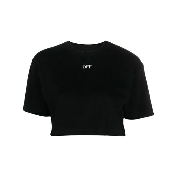 象牙色 レディース プルオーバー トップス Off-stamp cropped t-shirt Black