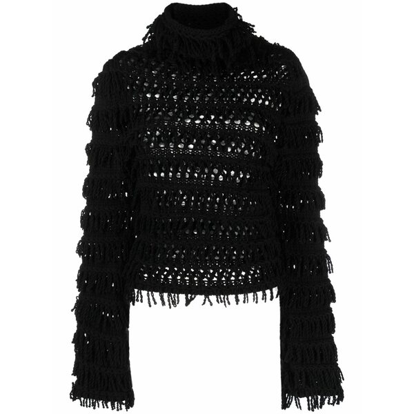 ブルマリン レディース 編み物\u0026ティーシャツ アウター Fringe-detail open-knit jumper Black