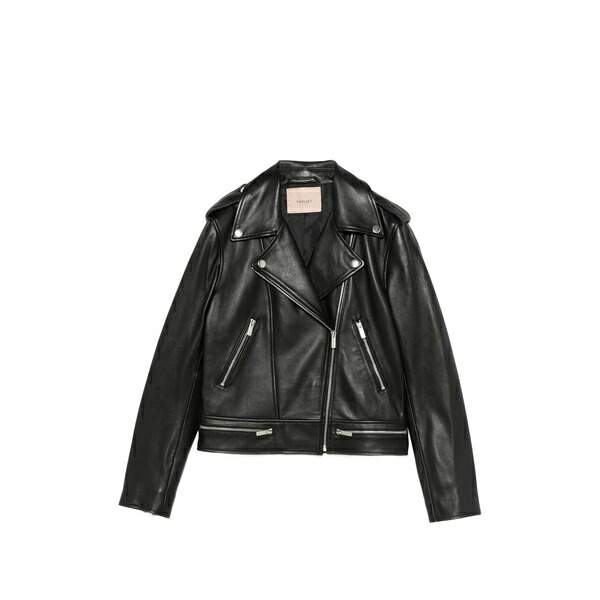 ツイン仕掛ける レディース 上衣＆上衣 アウター Zip-up leather jacket Black