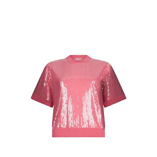 リュージョー レディース Tシャツ トップス Sequin short-sleeve t-shirt Pink｜asty