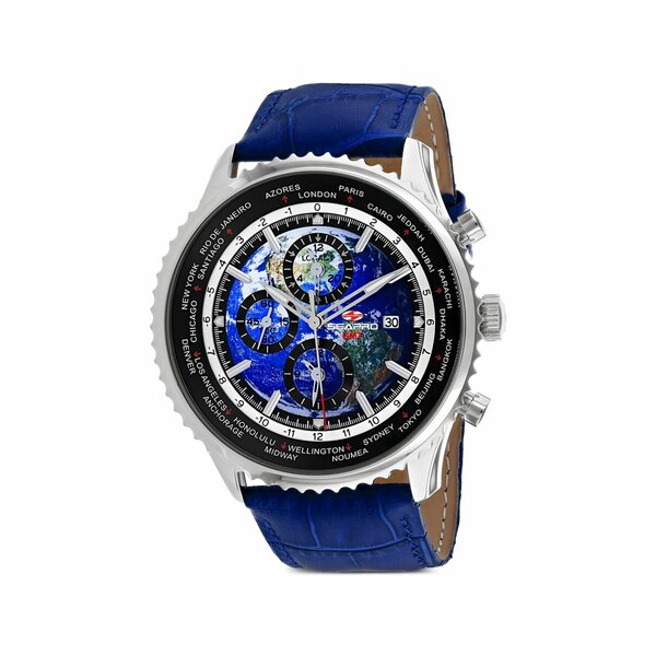 セアポロ メンズ ウオッチ 付属物 Meridian world timer gmt 47粍 watch Blue