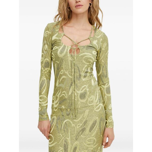 ルサム レディース シャツ トップス Cut-out tie-detail top Green|asty