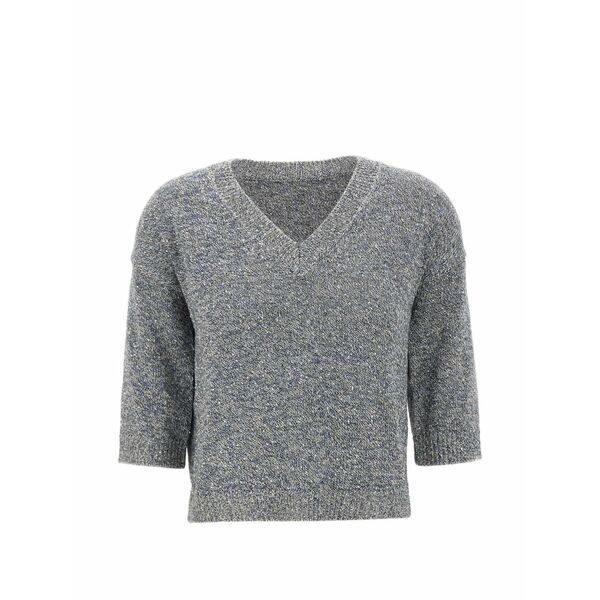 カングラ  レディース 編み物\u0026スウェーター アウター Micro-sequin v-neck sweater Grey