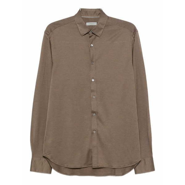 カナーリ メンズ プルオーバー トップス Long-sleeve cotton-blend shirt Brown