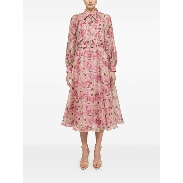 ニッサ レディース 衣裳 トップス Belted floral-print MIDI dress Pink