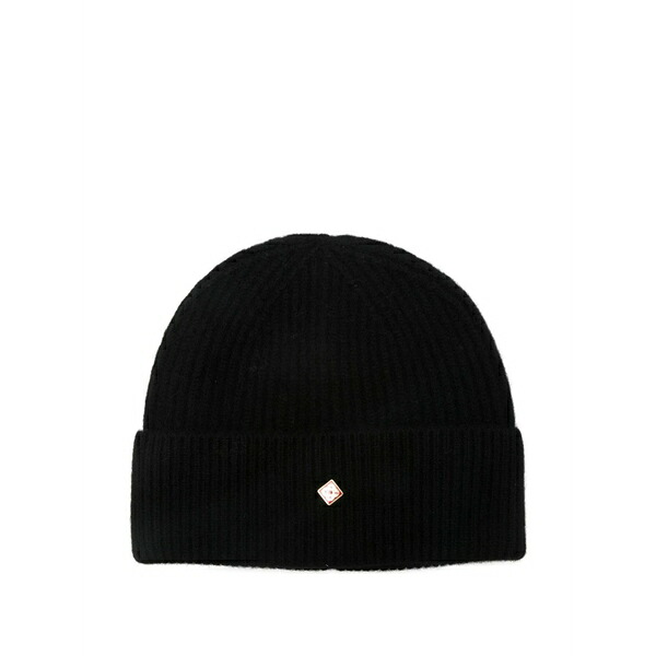 カサブランカ メンズ かぶり笠 佩び物 Ribbed logo beanie Black
