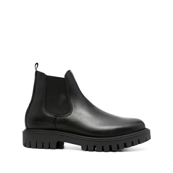 トミー ヒルフィガー メンズ ブーツ シューズ Round-toe slip-on leather boots Black