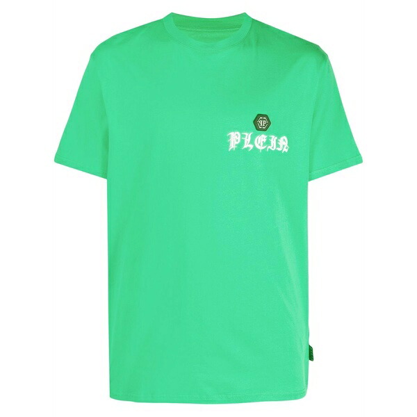 フィリッププレイン メンズ Tシャツ トップス 'gothic plein' round-neck t-shirt Green|asty