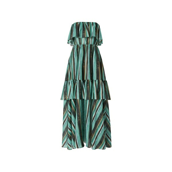 ピンコ レディース ワンピース トップス Ruffled striped dress Green｜asty