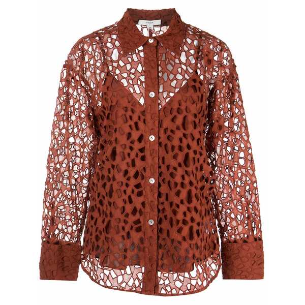 ヴィンス レディース プルオーバー トップス Lace-detail cotton blouse Brown