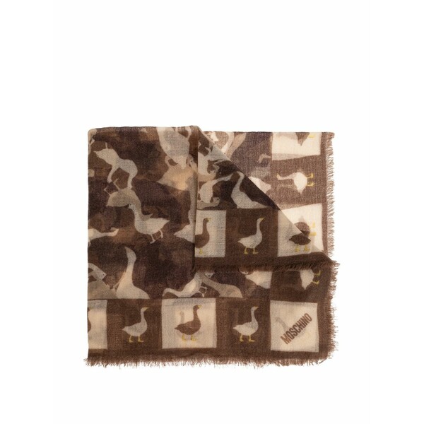 モスキーノ メンズ 消音装置・袈裟・えり巻き 佩び物 Goose-print fringed scarf Brown