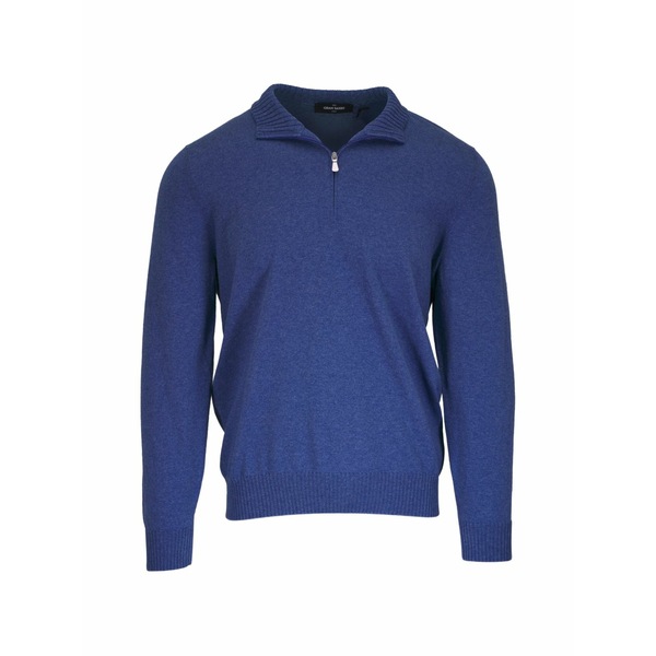 グランサッソ メンズ 編み物\u0026ティーシャツ アウター Quarter-zip sweater Blue