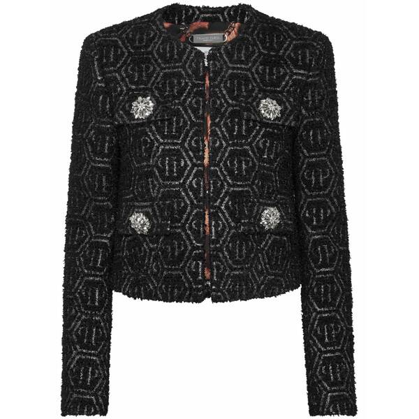 フィリップ飾り気の無い レディース 上衣＆上衣 アウター Monogram tweed jacket Black