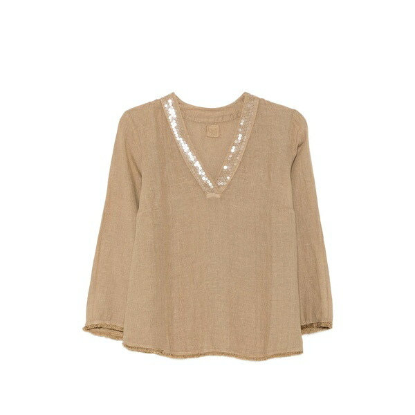 １２０％リノ レディース プルオーバー トップス V-neck blouse Brown