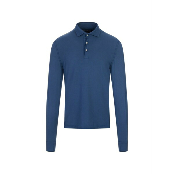 フェデーリ メンズ スポーツシャツ トップス Long-sleeve polo shirt Blue