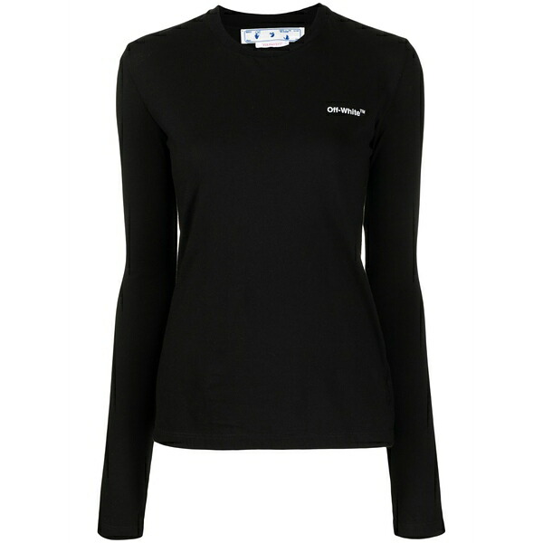 象牙色 レディース ティーシャツ トップス Diag-stripe long-sleeved t-shirt Black