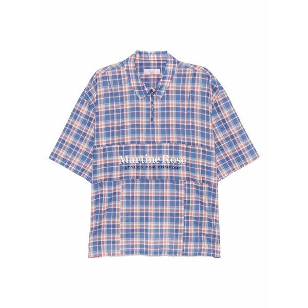 マーティン・さくら色 メンズ スポーツシャツ トップス Cotton checked polo shirt Blue