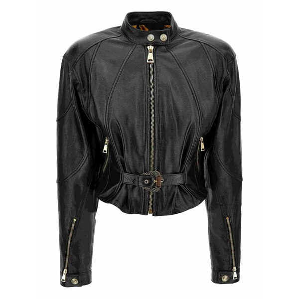 ベルサーチ レディース ジャケット＆ブルゾン アウター Belted leather jacket Black｜asty