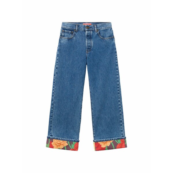 ラ・ダブル・ジェイ レディース デニムパンツ ボトムス Floral cuff embroidered jeans Blue