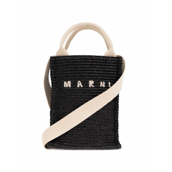 マルニ レディース トートバッグ バッグ Logo-embroidered crossbody bag Black|asty