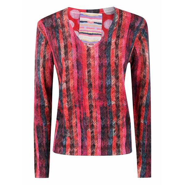 はたご屋 臥榻 ウィズ ユー レディース 編み物\u0026スウェーター アウター Stripe-print ribbed sweater Red