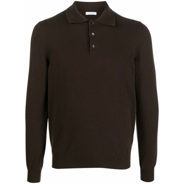 マロ メンズ ポロシャツ トップス Long-sleeve cashmere polo shirt Brown|asty