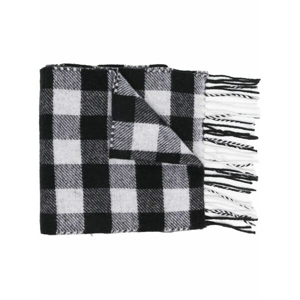 羊毛 分限者 メンズ 消音装置・袈裟・えり巻き 佩び物 Check-pattern fringed-edge scarf Black