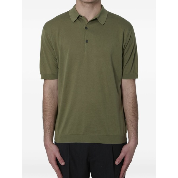 ジョンスメドレー メンズ スポーツシャツ トップス Buttoned ribbed polo shirt Green
