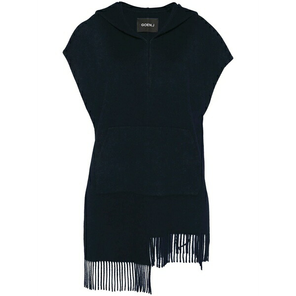 ゴエンジェイ レディース 上衣＆上衣 アウター Fringed hooded poncho Blue コート・ジャケット-レディースファッション